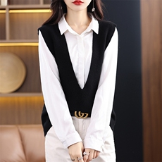 时尚潮流女装马甲毛衣深V领设计秋冬新款显瘦百搭舒适保暖，女装马甲，赛冬羊绒