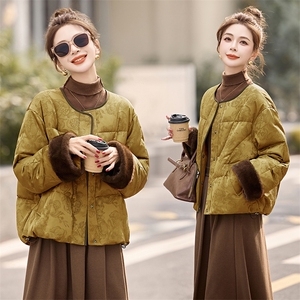 设计感立领拼接羽绒服女2024年冬季新款小个子白鸭绒短款图片