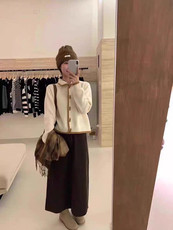 秋冬季新款舒适时尚百搭翻领拼色羊毛开衫，女装羊毛衫，莺澜羊绒