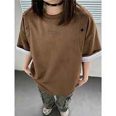 24夏季新款设计感美式高街麂皮绒情侣短袖上衣男女中性D244P38，男装T恤，电商A335-1（原A458）