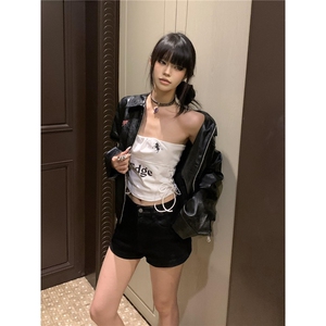 2026欧美酷飒蜻蜓女人像超清油墨印花复古皱纹路蜡面皮衣夹克男女图片