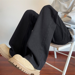 美式黑色微喇牛仔裤男秋季高街vibe裤子高个子加长修身显瘦直筒裤图片