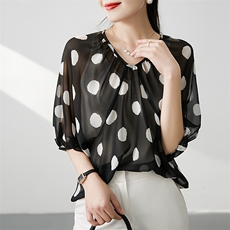 法式气质系带V领泡泡袖复古法式衬衫上衣女夏，女装蕾丝衫/雪纺衫，美吧服饰
