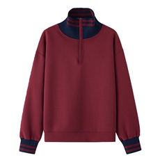 长期有货立领卫衣女2026年春秋新款洋气小个子半拉链条纹休闲上衣，女装卫衣/绒衫，璐依舞