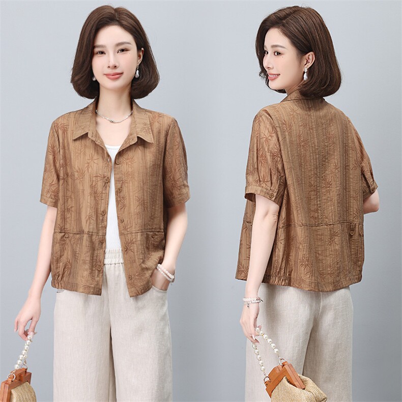 短袖衬衫女夏季2024新款时尚气质小个子妈妈大码休闲洋气天丝上衣，女装衬衫，玛其路