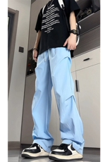 美式褶皱西裤降落伞兵工装男夏薄款休闲裤冰丝速干阔腿裤KZ045P35，男装休闲裤，电商B312