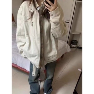 W9309-P68 网图现货美式复古哈灵顿短款牛仔衣外套拉链日系宽松型图片