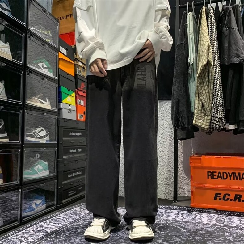 高街ins痞帅炸街阔腿裤男直筒宽松小众嘻哈休闲牛仔裤K4377-P46,男装牛仔裤,星座512-2