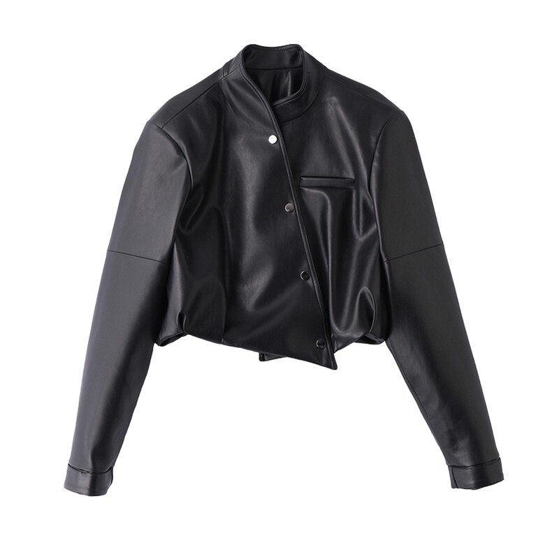 【新品】不规则设计款黑色皮衣外套女百搭1C115-2513-P125-K228,女装皮衣,吾爱衣