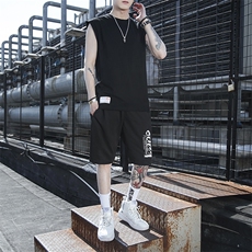2021夏季纯棉无袖男士T恤休闲潮流短裤套装TZ210-P40，男装套装，星座217-4
