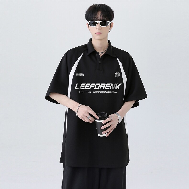 美式复古撞色拼接翻领高级POLO衫重磅插肩袖短袖T恤T281-P38,男装Polo衫,电商C307