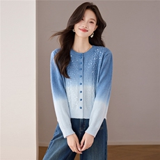 2025年秋季新款小香风渐变色针织开衫高级感亮闪闪chic韩系上衣，女装羊毛衫，艾米