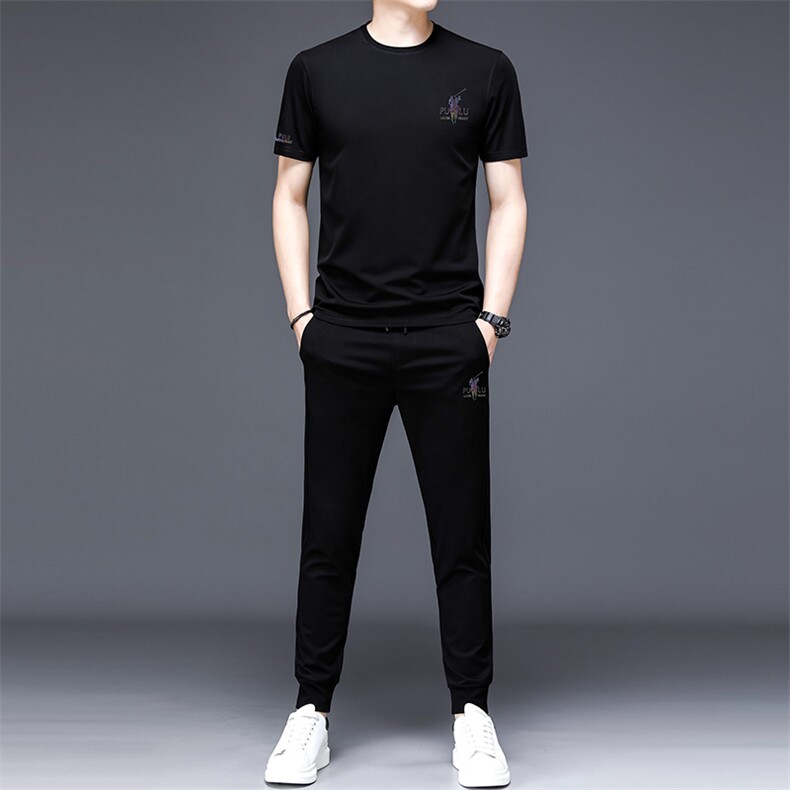 夏季中老年人短袖t恤男士冰丝宽松两件套2023新款中年夏装套装，男装休闲套装，电商B212（原钱塘6029）