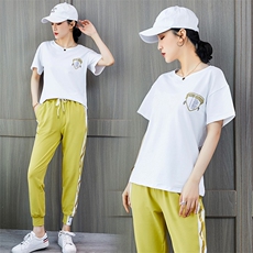 春夏装新款欧货图案印花短袖上衣T恤女休闲裤两件套装女，女装套装/套裙，凯瑟曼