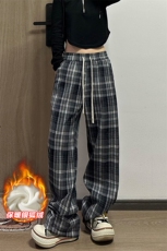 薄款改加绒特批P40无差价冬保暖中性慵懒风格子拖地裤K1937J加绒，男装休闲裤，电商A001