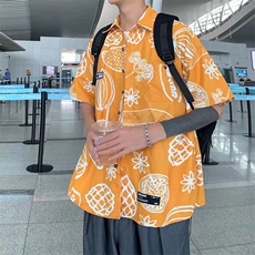 涂鸦花衬衫短袖男宽松夏季美式ins复古百搭衬衣外套CS02126-P30，男装衬衫，星座308B-1
