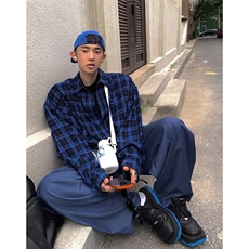 有货。蓝色格子长袖衬衫男女款2026格纹衬衣外套CY1263-P33，男装衬衫，星座412-3