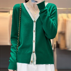 开衫女中长款V领秋冬慵懒软糯休闲宽松保暖针织衫，女装羊毛衫，邦太羊绒