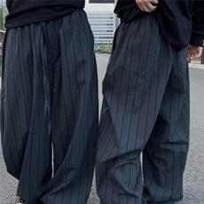 美式复古条纹弯刀阔腿裤男女休闲宽松设计感拖地长裤K20100-P58，男装休闲裤，星座1008