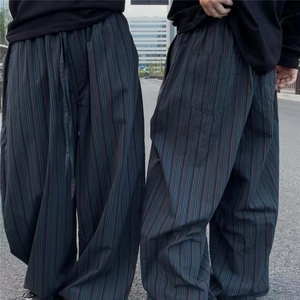 美式复古条纹弯刀阔腿裤男女休闲宽松设计感拖地长裤K20100-P58图片