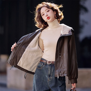 皮衣外套女冬季加绒加厚2025新款小个子高级感女士pu皮棉服夹克图片