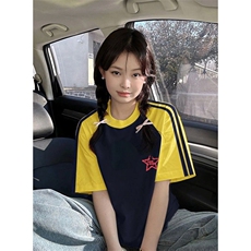 夏季美式高街重磅纯棉三条杠织带插肩撞色男女短袖T恤CZ189-特P25，男装T恤，电商A486