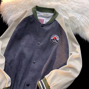 潮流夹克潮男春季拼接撞色棒球服灯芯绒W97P50图片