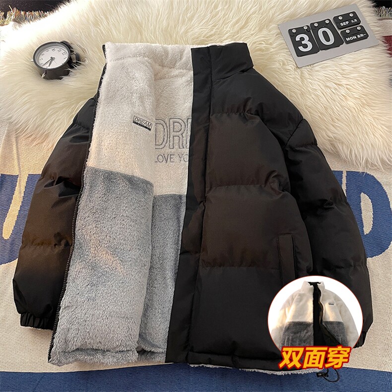 双面穿羊羔绒棉服男女情侣装宽松棉袄MY73P95,男装棉衣,电商D325