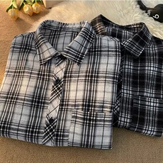 港风春秋款男女衬衫条纹格子宽松休闲衬衣cs0322P38，男装衬衫，星座1013-1