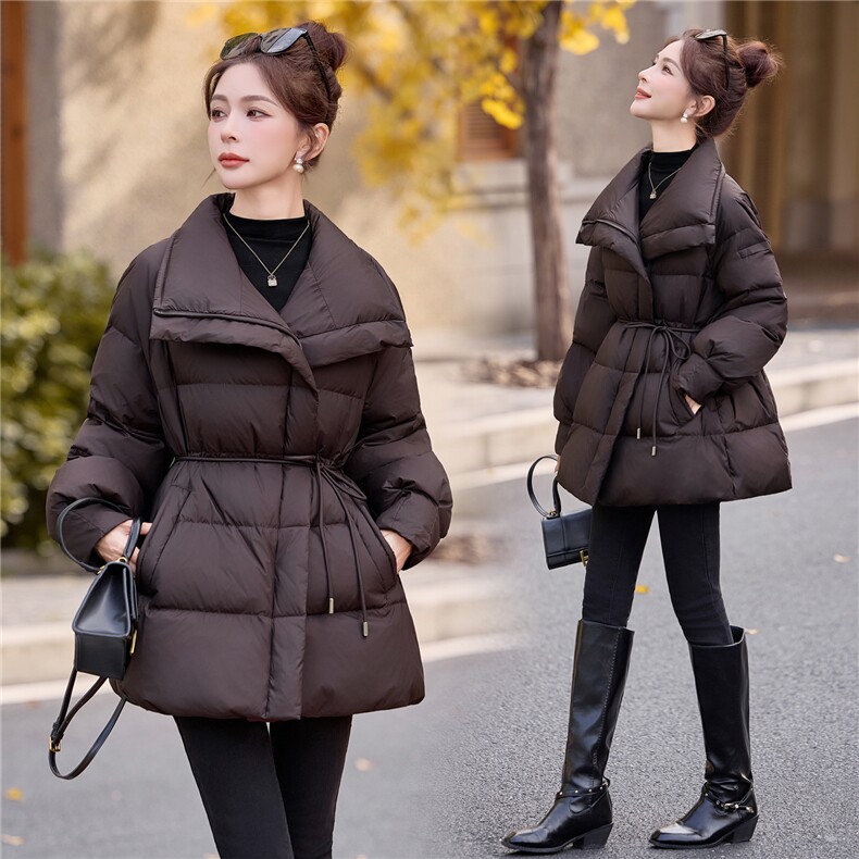 现货，2025新款羽绒服女冬季中长款面包服时尚宽松加厚外套潮，女装羽绒服，尚洛菲