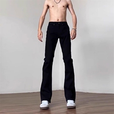 cleanfit牛仔裤男款春秋季黑色美式vibe风高街修身微喇阔腿直筒裤，男装牛仔裤，星座506A