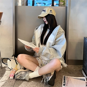 抖音得物高品质秋冬美式高街重磅结构辑明线纹理连帽卫衣外套W111图片
