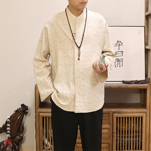 春季新款风男装棉麻提花男士禅意心中改良汉服衬衣C248P75图片