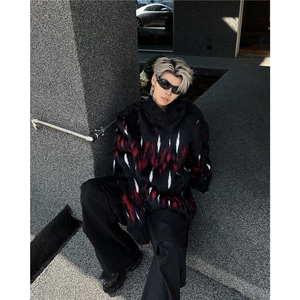 秋冬季仿貂毛毛衣男美式小众分割设计感高街复古慵懒针织衫MY9536图片