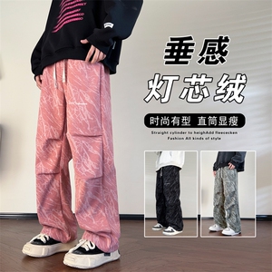 灯芯绒裤子男秋冬季新款潮牌宽松直筒阔腿休闲长裤图片