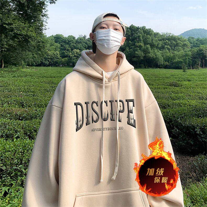 秋冬美式加绒加厚卫衣外套图片