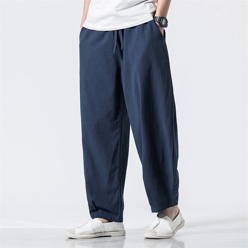 春夏新款潮牌休闲宽松长裤亚麻裤男大码阔腿裤DS-A008-K028，男装休闲裤，电商A008