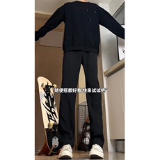 1506-1/KA6501/P40黑色微喇西裤男美式高街高级感裤子显高显瘦，男装西裤，星座1506-1
