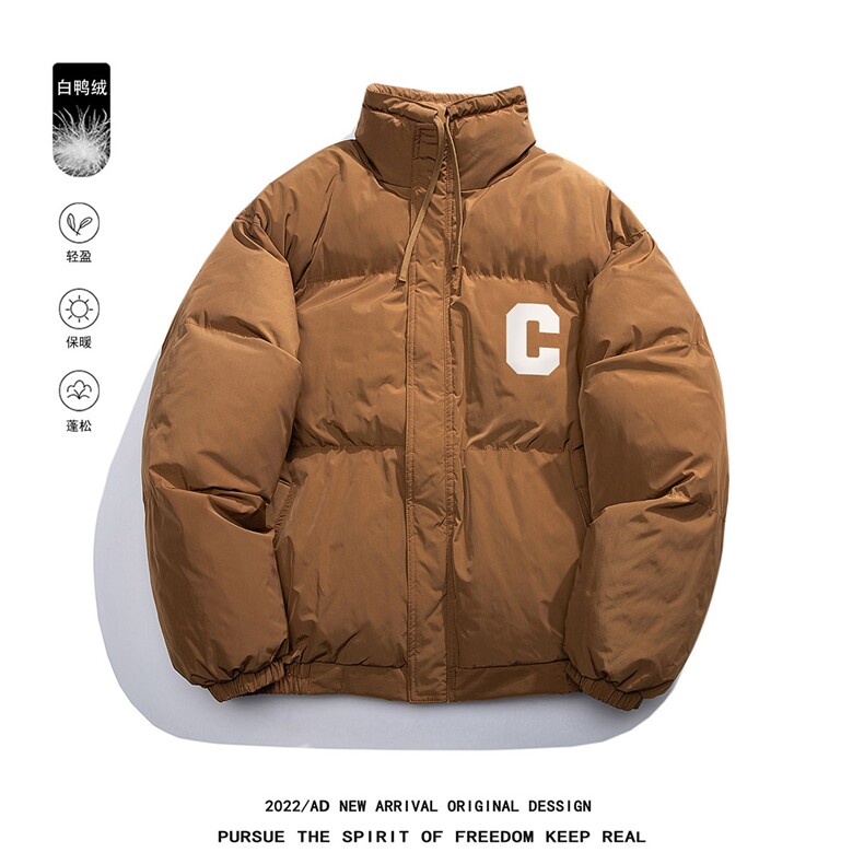 白鸭绒白底22冬季时尚字母C印花抽绳立领羽绒服YR228P195控258,男装羽绒服,电商A247-1