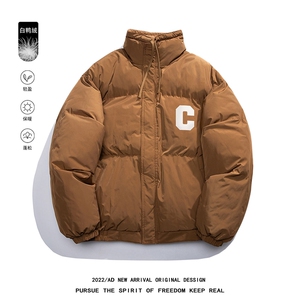 白鸭绒白底22冬季时尚字母C印花抽绳立领羽绒服YR228P195控258,男士工装风羽绒服怎么搭配图片
