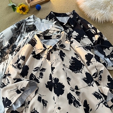 水墨花卉短袖花衬衫冰丝度假痞帅衬衣高级感夏威夷外套DC5015/P35，男装衬衫，电商B238