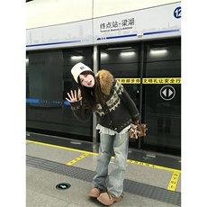 重磅北极绒座山雕大毛毛领毛衣外套冬美式复古休闲慵懒风针织开衫，男装针织衫/毛衣，电商A486