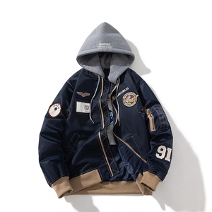 现货 欧美街头刺绣飞行员外套秋冬季潮牌机车夹克棉衣棒球服图片