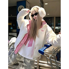 复古粉色格子撞色字母刺绣双面穿棉服女冬加厚棉衣外套M7659，男装棉衣，星座1116A（原606A-3）