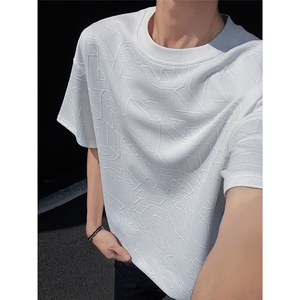 250克夏季提花基础款短袖男士潮流美式小众设计感T恤宽松P25