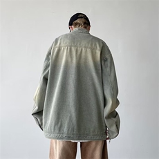 复古做旧牛仔外套男潮牌高街宽松立领机车服美式开衫拉链夹克上衣，男装夹克，星座1013
