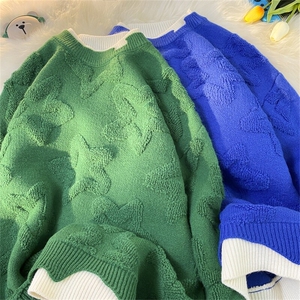 68272-P68星星提花慵懒风圆领毛衣男潮牌宽松情侣百搭针织上衣图片