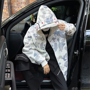 美式高鲨鱼拉链刺绣卫衣男女同款情侣春秋薄款hiphop原创连帽开衫图片
