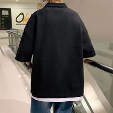 夏季新品学生简约百搭假两件潮宽松翻领T恤短袖1500-P45控价68，男装T恤，电商A441-1