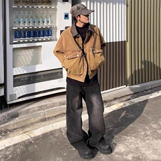 日系复古重磅巴恩风撞色翻领机车夹克男士春季底特律工装外套男，男装夹克，星座302B